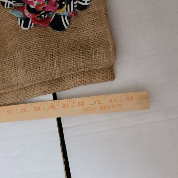 Burlap Wide Crossbody Silver Tone Grommets  Large Fabric Flower Purse Bag Boho - Picture 8 of 13